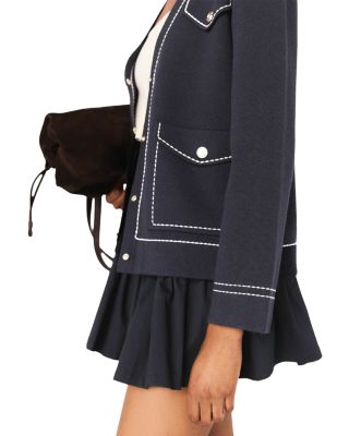 Long Topstitched Knit Cardigan Sweater