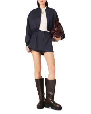 Zipped Mixed Wool Bomber Jacket