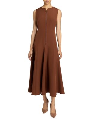 Sunny Sleeveless Midi Dress with Front Zipper in Stretch Crepe