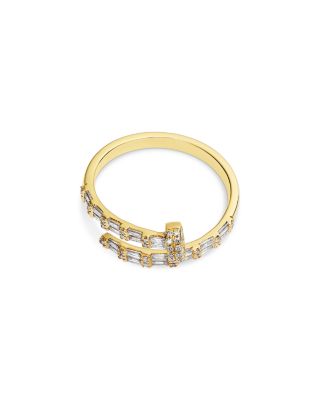 Diamond Round & Baguette Bypass Ring in 14K Yellow Gold, 0.50 tcw