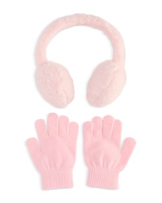 Allover Faux Fur Earmuff with Adjustable Halo & Magic Gloves Set