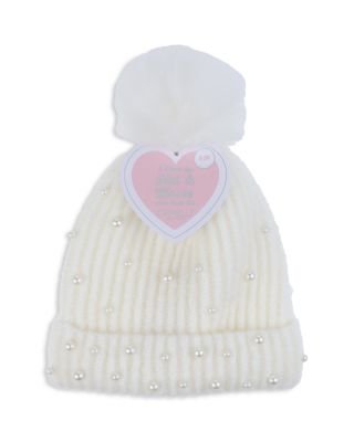 Girls' Fuzzy Rib Knit Beanie With Faux Pearls & Gloves Set - Little Kid, Big Kid