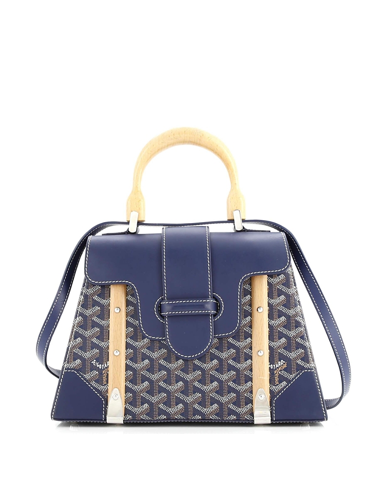 Pre-owned Pre-owned Goyard Goyard Pm Saigon Top Handle Bag Coated Canvas With Leather In Blue