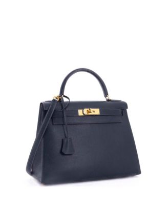 Kelly 28 Handbag Blue Courchevel with Gold Hardware
