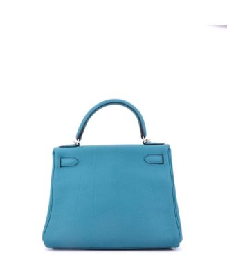 Kelly 28 Handbag Blue Togo with Palladium Hardware