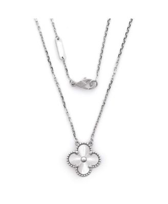 Vintage Alhambra Pendant Necklace Guilloche 18K White Gold with Diamond