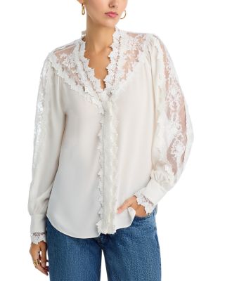 Miguel Lace Inset Silk Blouse