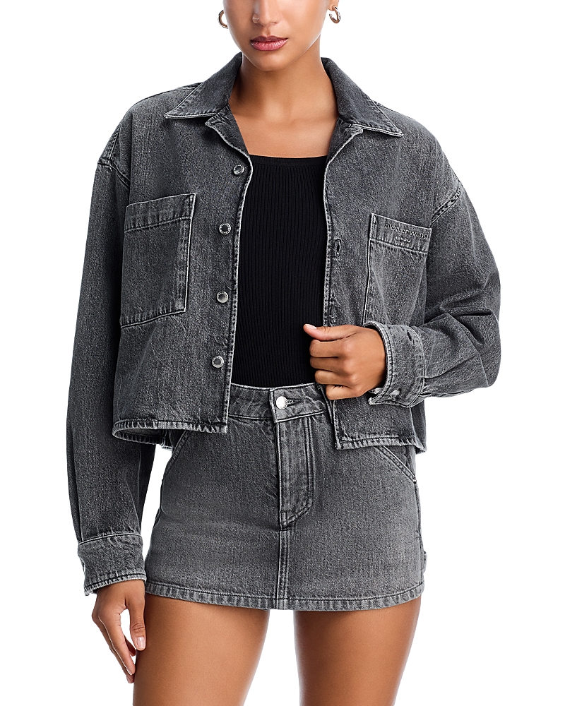 Alexander Wang Alexanderwang. T Cropped Long Sleeved Denim Boxy Shirt In Multi
