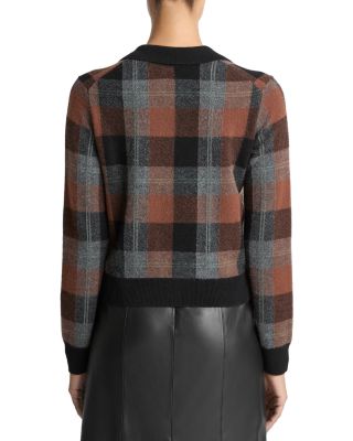 Check Plaid Cashmere Polo Cardigan