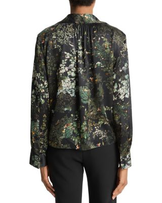 Grape Vine Placed Smocked Silk Blouse  