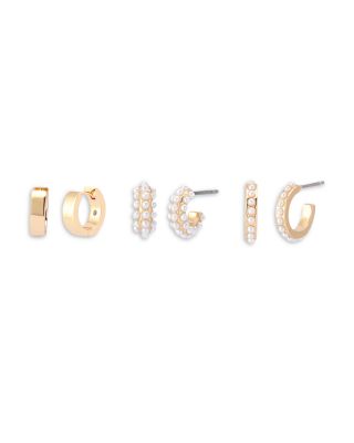 Faux Pearl Trio Huggie Earring Set