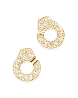 18K Yellow Gold Menottes Dinh Van Diamond Stud Earrings