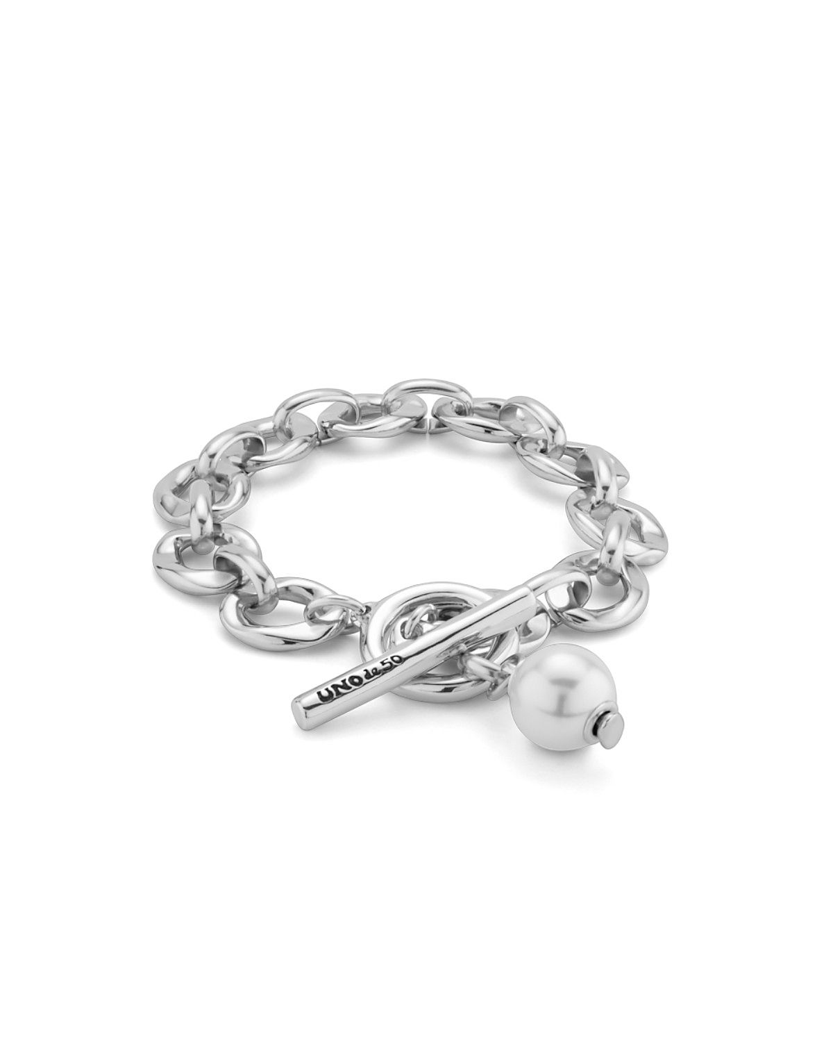 UNOde50 Sterling Silver Plated with a Pearl Link Bracelet