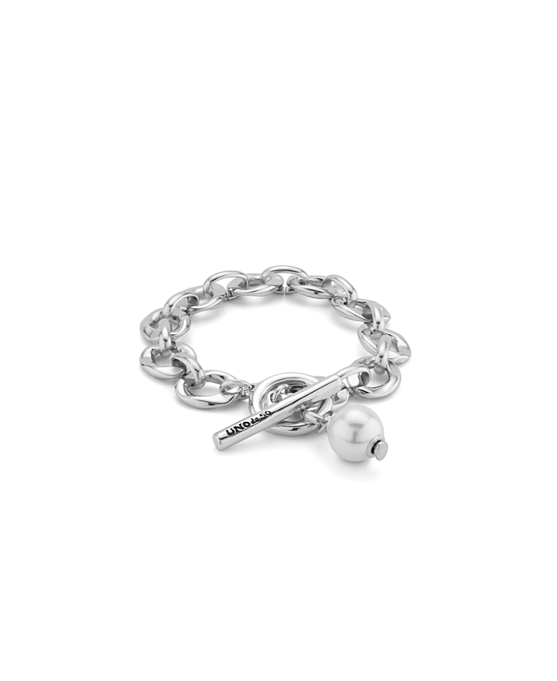 Unode50 Sterling Silver Plated With A Pearl Link Bracelet In Metallic