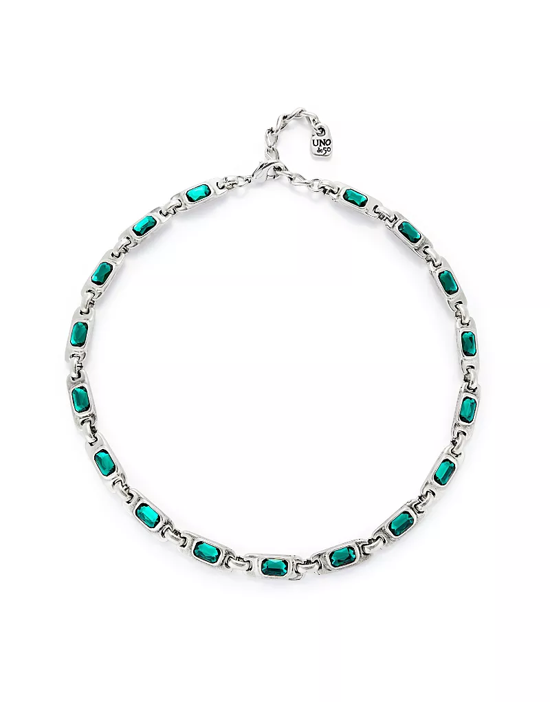 UNOde50 Sterling Silver-Plated Necklace with Green Crystals