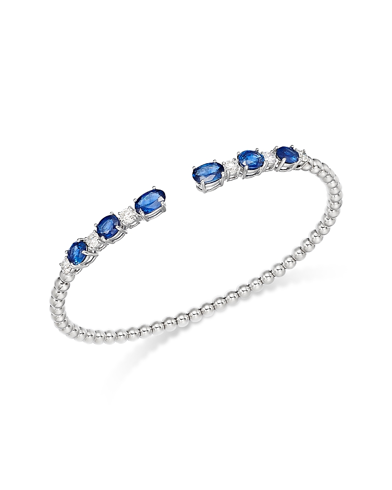 Bloomingdale's Fine Collection Blue Sapphire & Diamond Beaded Cuff Bangle Bracelet in 14K White Gold