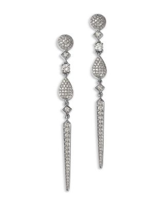 Diamond Pav&eacute; Linear Drop Earrings in 14K White Gold, 1.4 tcw