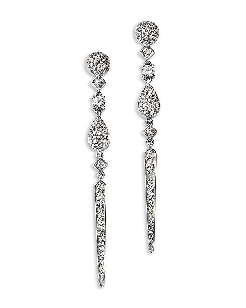 Bloomingdale's Fine Collection Diamond Pave Linear Drop Earrings In 14k White Gold, 1.4 Tcw In Gold