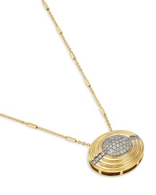 Pav&eacute; Disc Medallion Pendant Necklace in 14K Yellow Gold, 0.70 tcw
