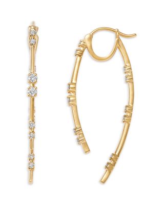 Diamond Huggie Hoop Drop Earrings in 14K Yellow Gold, 0.70 tcw
