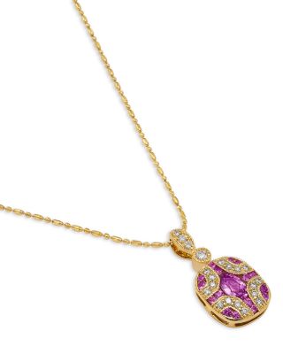  Pink Sapphire & Diamond Pendant Necklace in 14K Yellow Gold, 18"