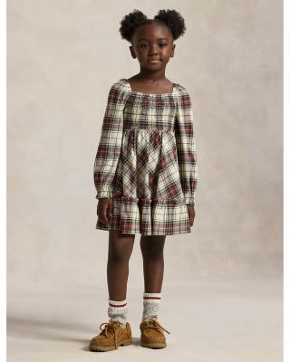 Girls' Plaid Ruffled Cotton Jersey Dress - Little Kid