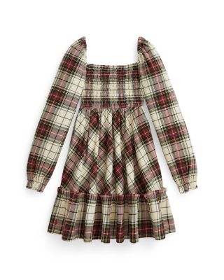 Girls' Plaid Ruffled Cotton Jersey Dress - Little Kid