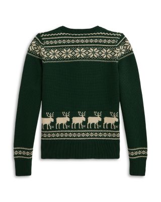 Girls' Fair Isle Reindeer Cotton Blend Cardigan - Big Kid