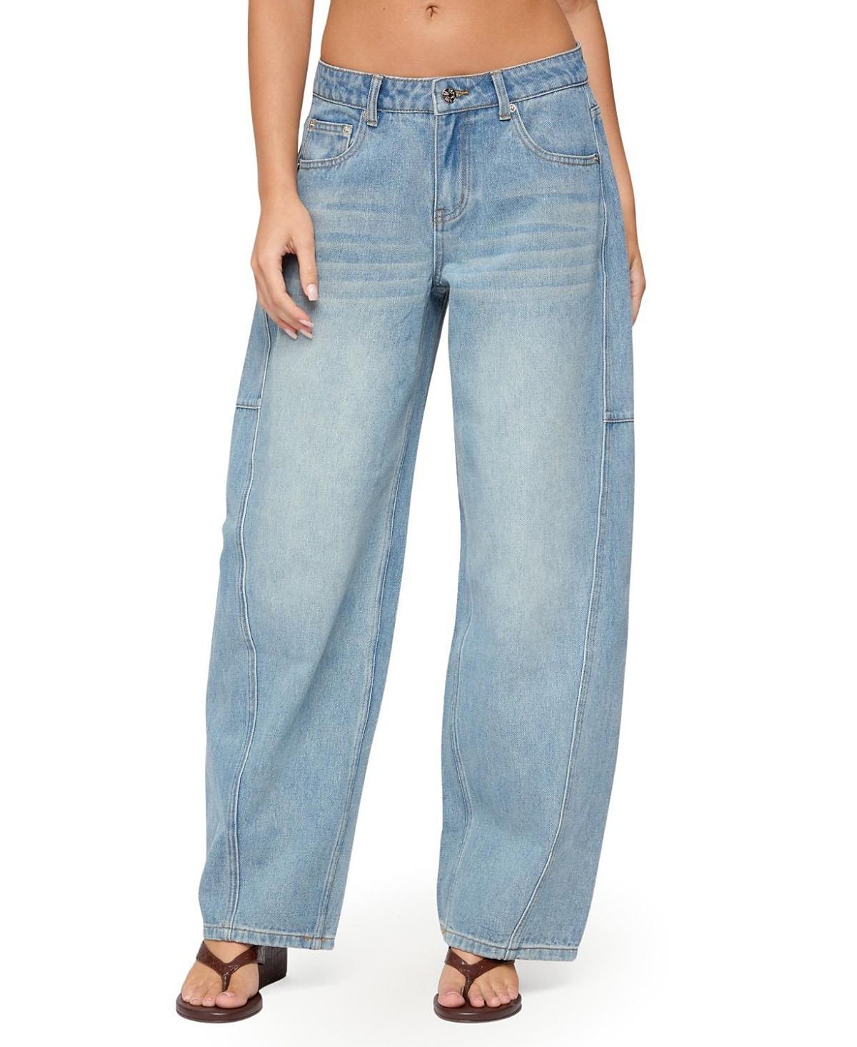 Edikted Korie Barrel Leg Low Rise Light Rinse Wash Jeans