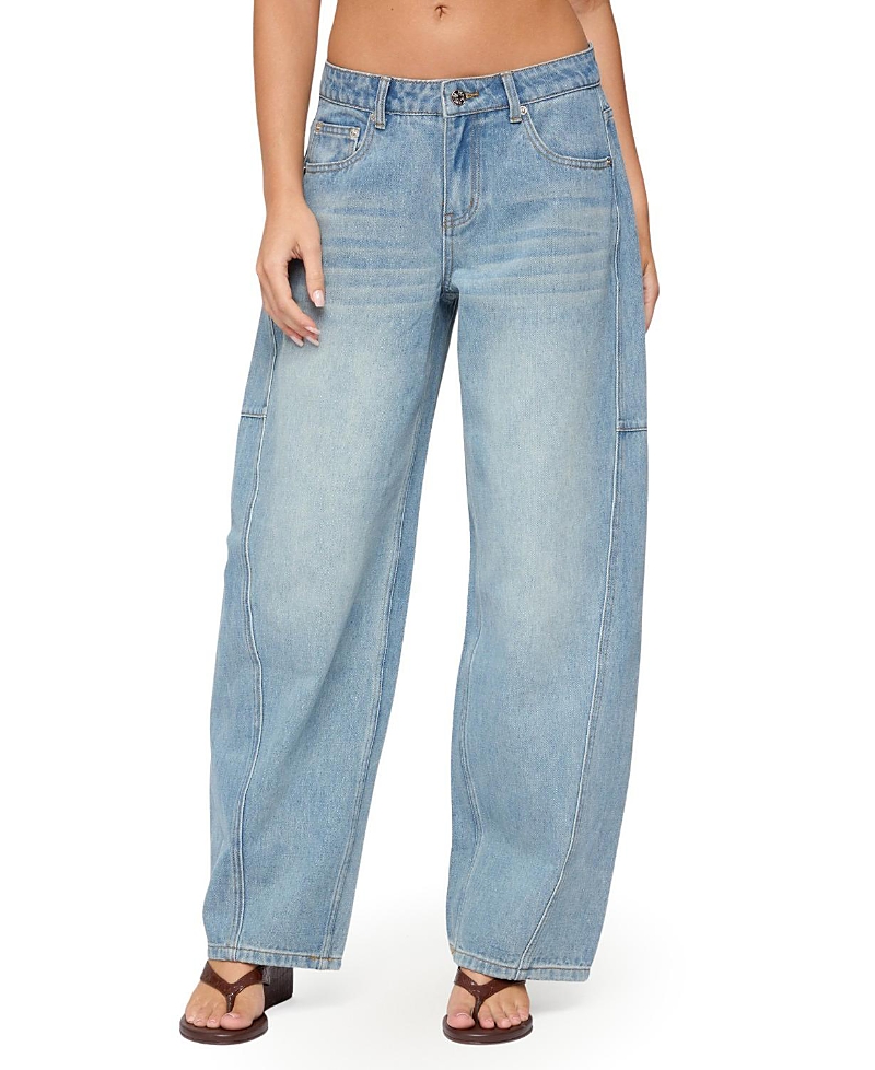 Edikted Korie Barrel Leg Low Rise Light Rinse Wash Jeans In Blue