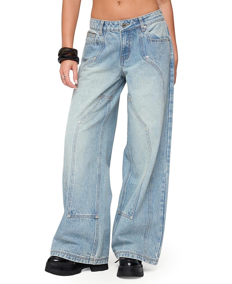 Edikted Dema Western Low Rise Light Rinse Wash Jeans In Blue