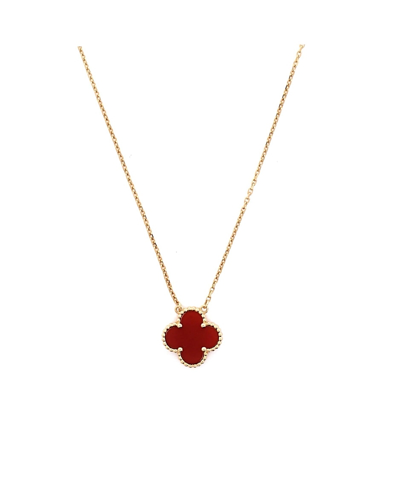 Pre-owned Pre-owned Van Cleef & Arpels Van Cleef & Arpels Vintage Alhambra Pendant Necklace 18k Gold And Carnelian, 16.25 - 14.5"