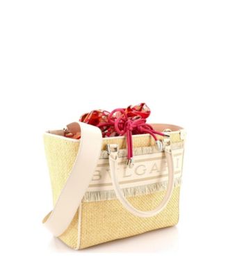  Medium Fringe Logo Convertible Tote Raffia with Leather