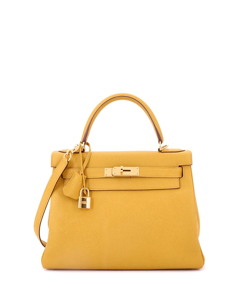Pre-owned Pre-owned Hermes Hermes Kelly 28 Handbag Yellow Togo With Gold Hardware