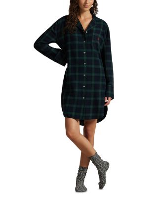 Plaid Camp Collar Sleep Dress