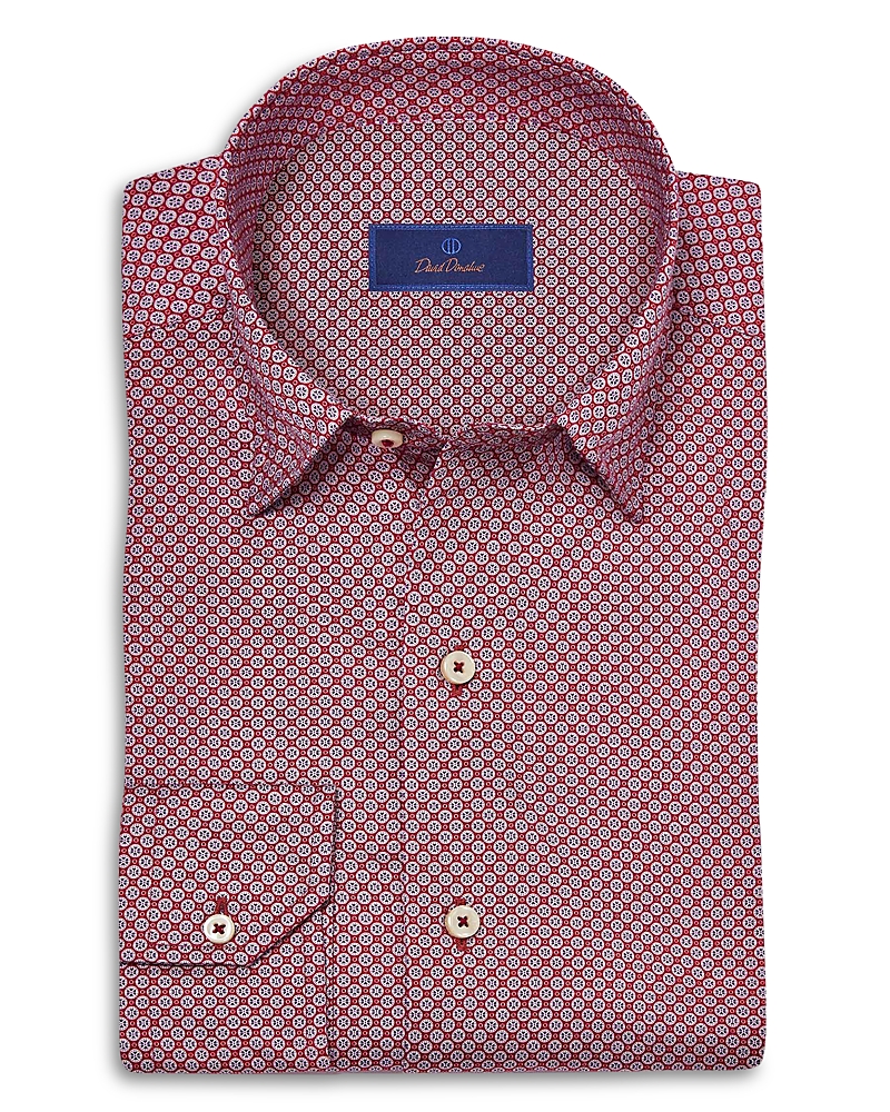 David Donahue Printed Sport Shirt In Purple