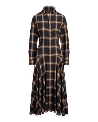 Plaid Twill Paneled Shirtdress