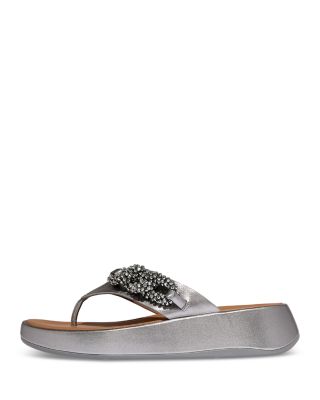 Women's F-Mode Beaded Chain Leather Toe Post Sandals