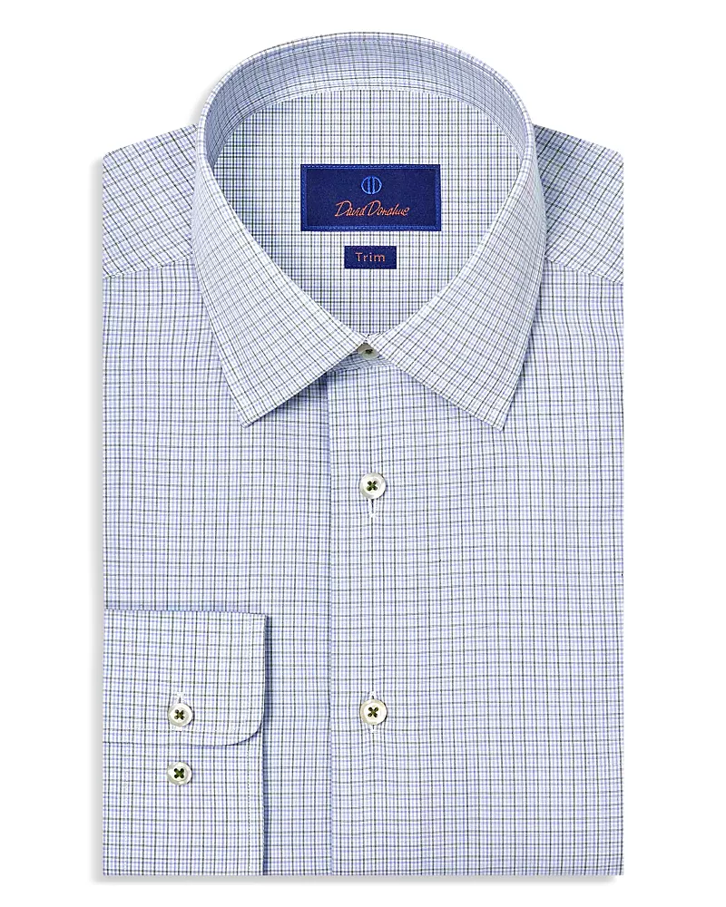 David Donahue Slim Fit Printed Poplin Dress Shirt