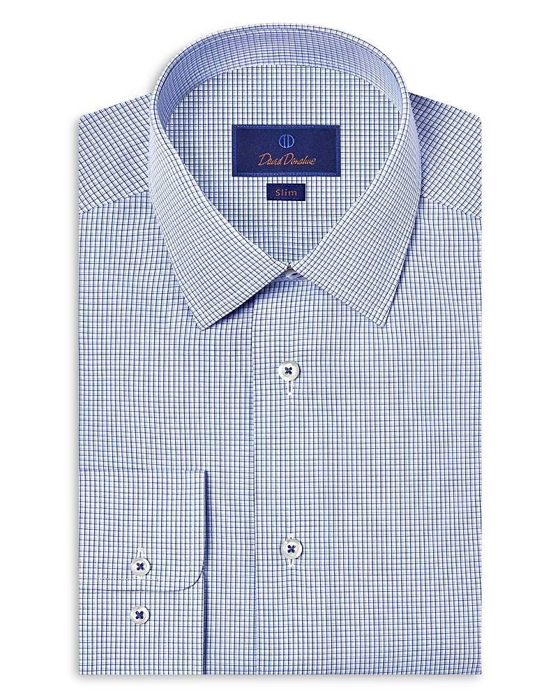 David Donahue Slim Fit Micro Print Poplin Dress Shirt In Blue
