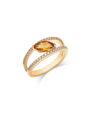 Citrine & Diamond Ring in 14K Yellow Gold