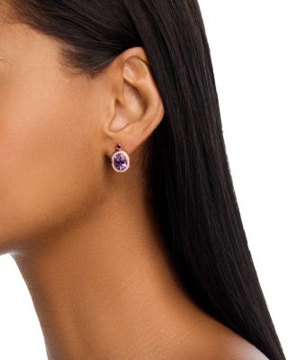 Amethyst, Garnet & Diamond Halo Stud Earrings in 14K Rose Gold