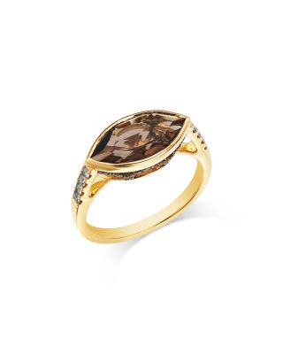 Smoky Quartz & Multicolor Diamond Ring in 14K Yellow Gold