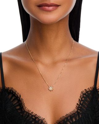 Champagne Diamond Starburst Pendant Necklace in 14K Yellow Gold, 0.37 tcw