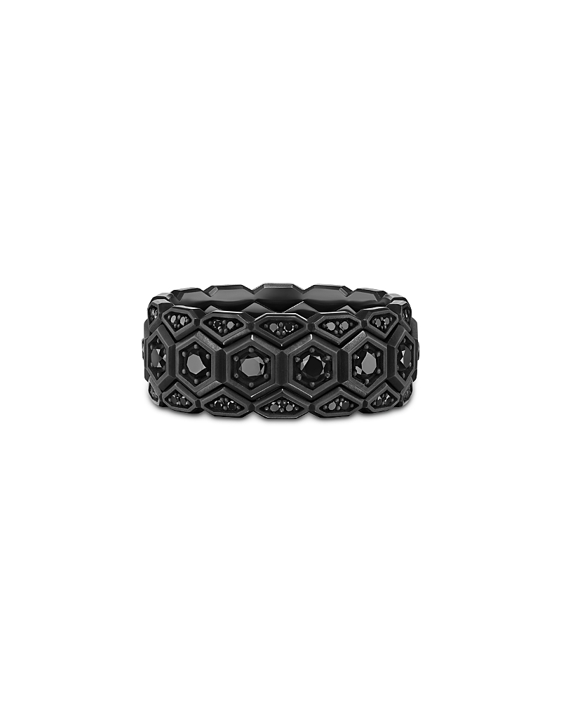 Men's Hex Stack Ring in Black Titanium with Black Diamonds, 9.3mm