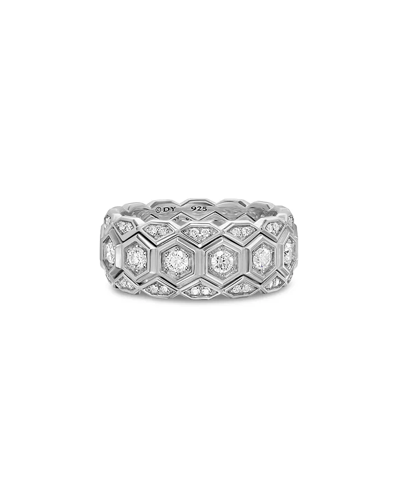 Men's Hex Stack Ring in Sterling Silver with Diamonds, 9.3mm