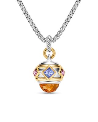 Renaissance&reg; Amulet in Sterling Silver with 14K Yellow Gold, Madeira Citrine, Tanzanite and Rhodolite Garnet, 29mm