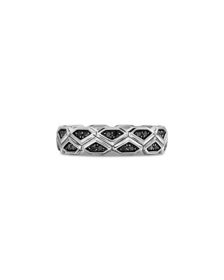 Men&#39;s Hex Band Ring in Sterling Silver with Black Diamonds, 6mm