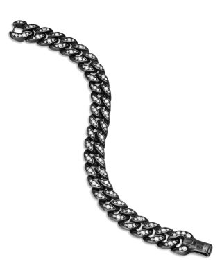 Men's Curb Chain Bracelet in Black Titanium with Diamonds, 11.5mm