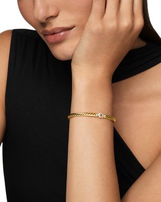 Sculpted Cable Buckle Bracelet in 18K Yellow Gold with Diamonds, 4.6mm
